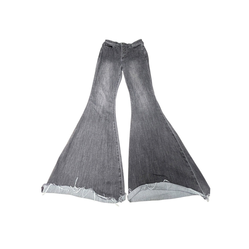 We The Free People Just Float On Flare Jeans Black Button‎ Fly Raw Hem W29x L30